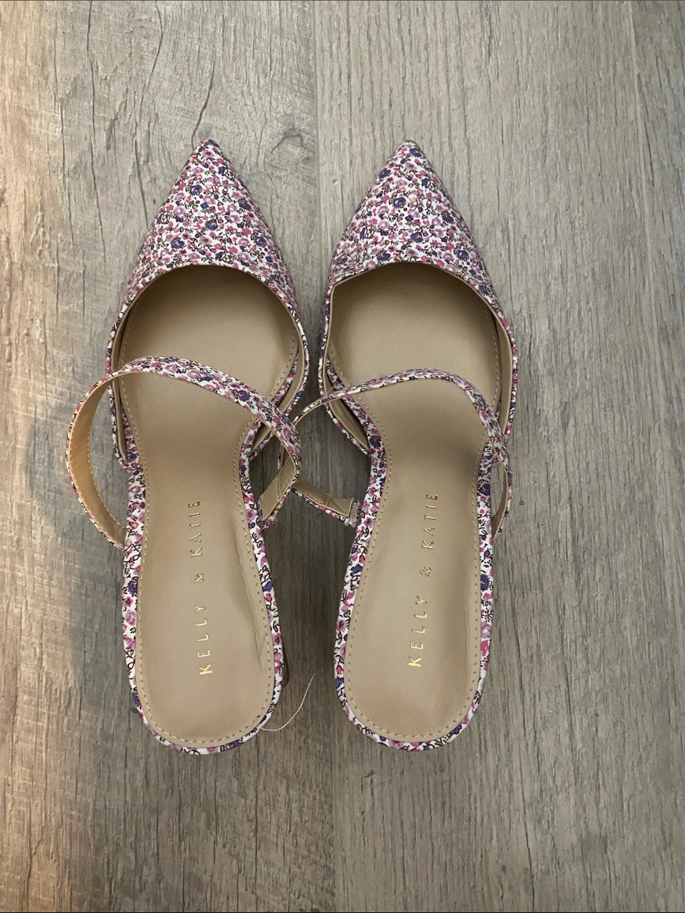Kelly & Katie Floral Pointed-Toe Ankle-Strap Flats in Pink